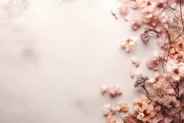 a mockup background, viewed from above, with dry flowers 