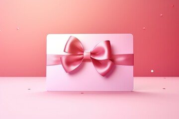 Pink gift card with bow on pastel background