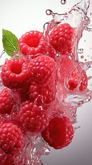 raspberry juice flows out of raspberries with drops 