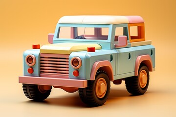 Toy brick vehicle, symbolizing transportation and adventure in gentle pastel tones, on isolated on pastel background, Generative AI