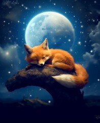 Obraz na płótnie Canvas Baby fox sleeping on the moon