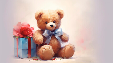 Obraz premium teddybear with rose and gift.