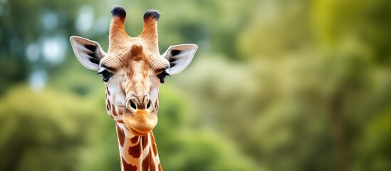 Giraffe in zoo closeup portrait