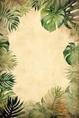 vintage monstera leafs digital junk journal page, parchment paper background, grunge