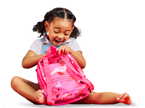 School, bag and girl with happiness, excited and education isolated against a transparent background. Female kid, happy student or child with a backpack, playful and learning with png, fun and growth