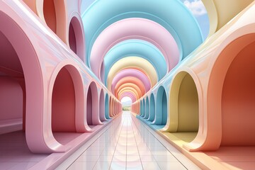 Colorful tunnel slide, symbolizing adventure and sliding fun in vibrant pastels, on isolated on pastel background, Generative AI
