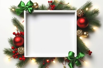 Fototapeta na wymiar Mockup Empty Frame and Christmas baubles decoration. Generative AI