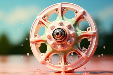 Obraz premium Fun water sprinkler, promoting refreshing outdoor play in gentle pastel tones, on isolated on pastel background, Generative AI