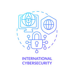 2D gradient international cybersecurity icon, simple isolated vector, cyber law thin line illustration.