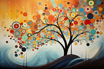 Vibrant Geometric Tree Artwork with Abstract Patterns