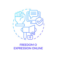 2D gradient freedom of expression online icon, simple isolated vector, cyber law thin line illustration.