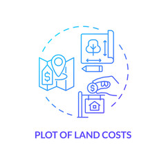 2D gradient plot of land costs icon, simple isolated vector, construction cost thin line illustration.