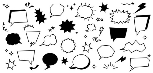 Speech bubble set. comic, ballon, frame vector illustration. black and white color 