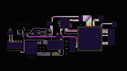 view of processor processing data along with other motherboard chips, 3d rendering