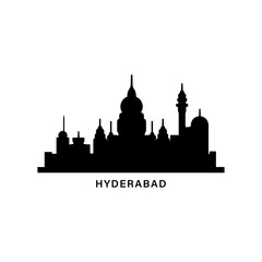 India Hyderabad cityscape skyline city panorama vector flat modern logo icon. Telangana state emblem idea with landmarks and building silhouettes. Isolated graphic