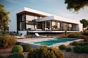 Fototapeta premium A modern cozy house with pool and parking for sale or rent