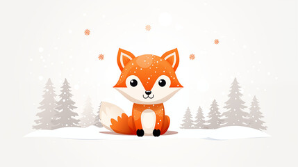 Christmas-themed Cut-out Straight Lines with Fox Motif for Baby Products - Minimalistic Flat Design on White Background