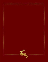 vector christmas card with golden frame. new year metallic gold rectangle greeting card template with reindeer. luxury christmas border decoration. winter holiday poster template