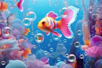 Underwater scene with colorful fish and corals, 3d illustration, Underwater view of a pile of garbage in the ocean. 3d rendering, AI Generated