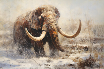 Obraz premium Image of a mammoth with long and large tusks., Wildlife., Ancient animals.