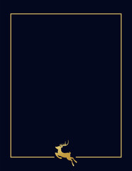 vector christmas golden frame with reindeer. rectangle metallic gold border for new year. beautiful holiday template decoration. christmas poster design