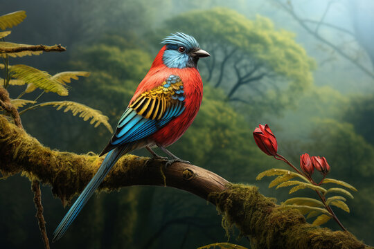 Image of cuban trogon bird on a branch in the forest. Birds., Wildlife Animals.