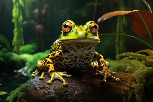 Image of green frog in nature forest. Amphibian.