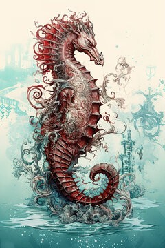 Image of seahorse with beautiful patterns and colors., Undersea animals.