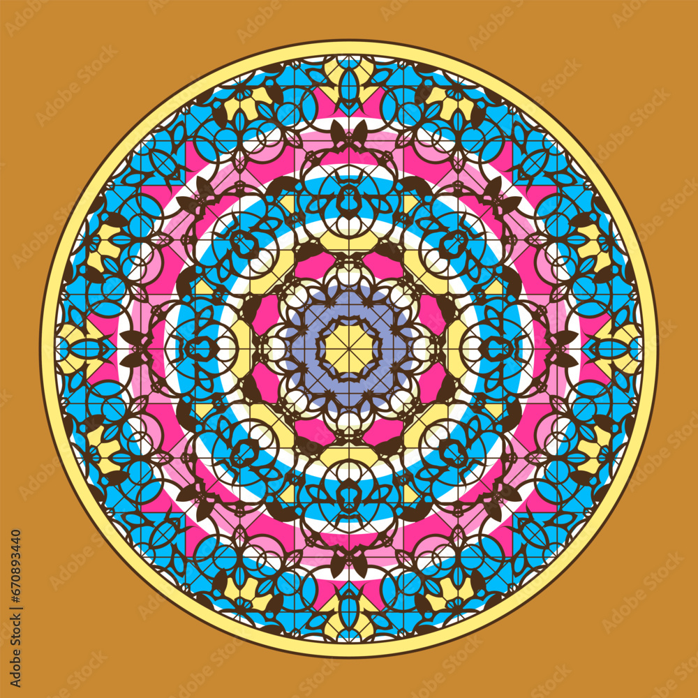 Poster multi-colored mandala with complex patterns. vector illustration