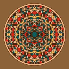 Multi-colored mandala with complex patterns. Retro palette. Vector illustration