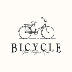 Fototapeta na wymiar iconic bicycle line art logo vector minimalist illustration design, traditional bicycle symbol design