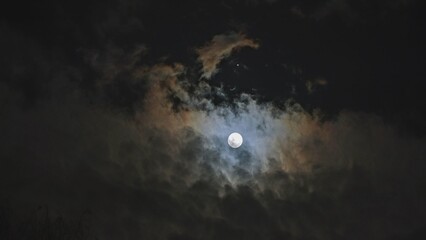 Naklejka na ściany i meble Night Cloudy Sky with Full Moon in Conjuction with Jupiter Planet Bright Star