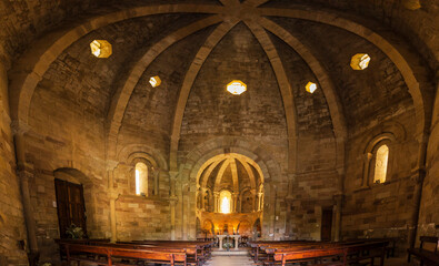 Santa Maria de Eunate church , 12th century, Ilzarbe Valley, Navarra, Spain - obrazy, fototapety, plakaty
