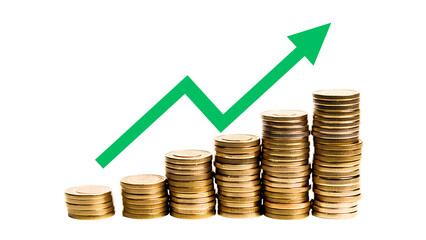 Stock funding or money saving graph with coins.