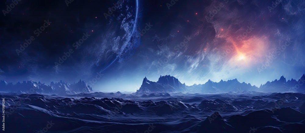 Poster dark and enigmatic scene with space and icy vortex settings