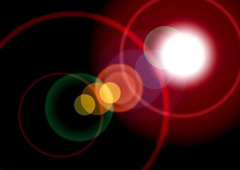 intersecting glowing circles on black background. Abstract illustration. Modern design template for posters,banners, brochures, flyers, covers, websites. 
