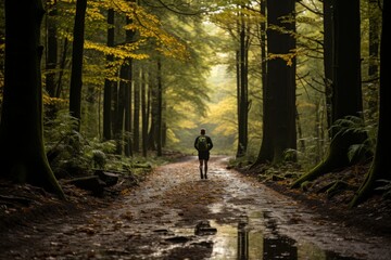  Jogger enjoying the serenity of a forest trail run, Generative AI