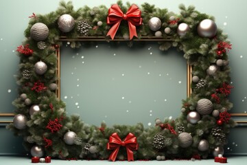 Podium for product display and Christmas baubles decoration. Generative AI
