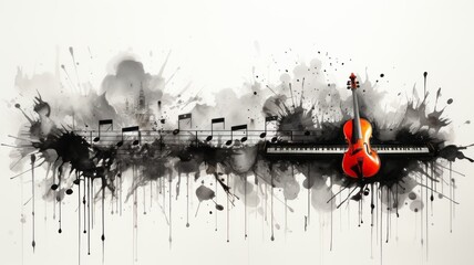 Illustration of music symbols and notes in colorful watercolors