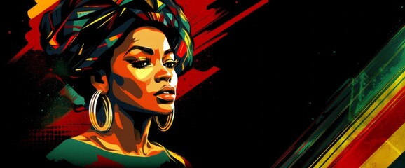 Black History Month or Juneteenth, portrait of a strong Black Woman, digital illustration with space for your text