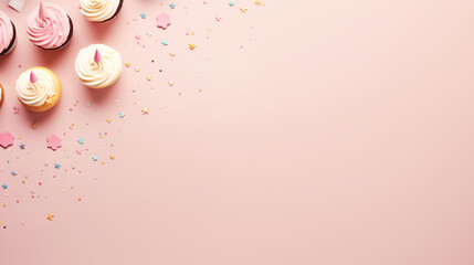 Obraz na płótnie Canvas Birthday party side border on a pastel pink background