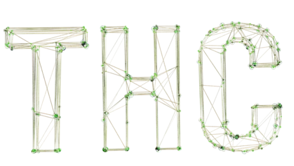 Fotobehang  Typo "THC" rendered in a chemical molecule design., PNG, 3d render. © TruongGiang