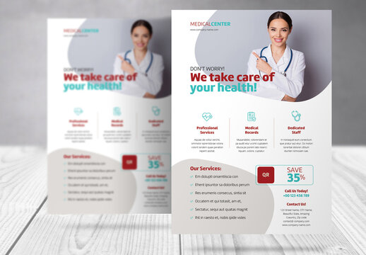 Medical Healthcare Business Flyer with Red and Blue Accents