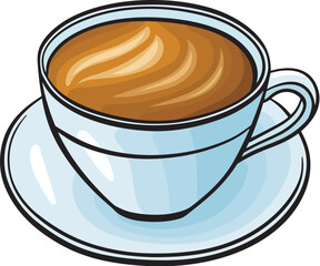 Coffee or tea cup, ink style, graphic or sketch style hand-drawn black and white vector illustration. Color