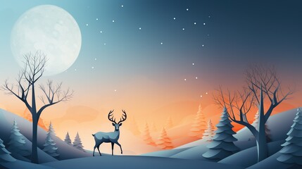 Merry Christmas, Day, Fantasy Reindeer in the Moonlight , Colourfull, Flat lay, top view. Copy space. Banner backdrop