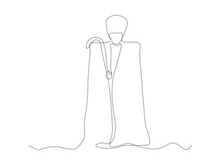 Abstract shepherd from the mountains in a papakha and a burka, continuous one line art drawing
