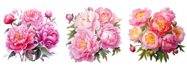 Foto op Aluminium Watercolor pink peony flowers bouquet, peony flowers isolated on transparent background © Aspect_Studio