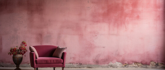 Fototapeta na wymiar Large Empty Wall in Faded Rose Accent Chair in Corner