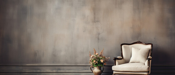 Blank Chalky Wall with Upholstered Chair in Corner
