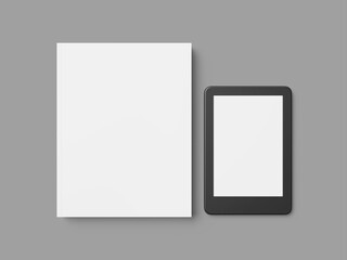 White Blank Book and Tablet 3D rendered Mockup